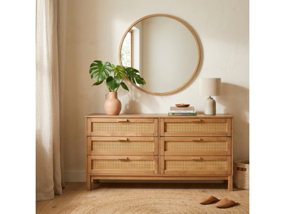 CÔMODA DE MADEIRA MACIÇA COM 6 GAVETAS RATTAN / COLEÇÃO ACAPULCO